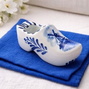 Vintage Delft Blue Mini Dutch Clog Shoe Hand Painted Holland Porcelain